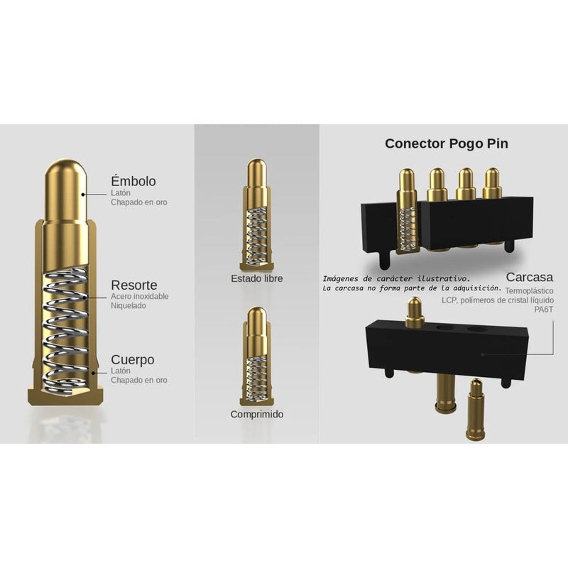 Conectores Electrónicos Pines Pogo 8mm Contacto Fino Dorado