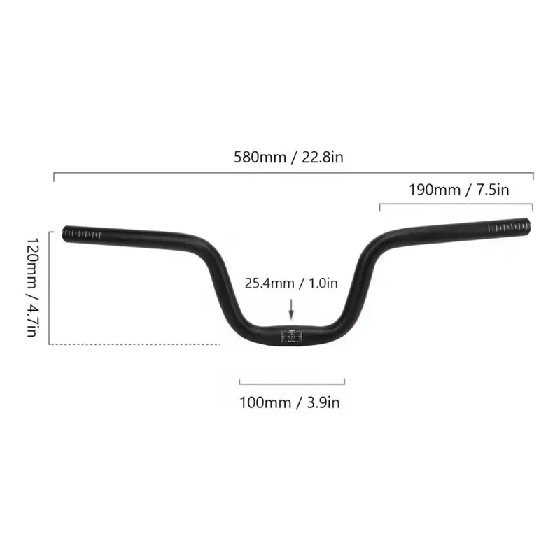 Manubrio Doble Altura Riser 580mm 25.4 120 Altura Bicicleta Negro