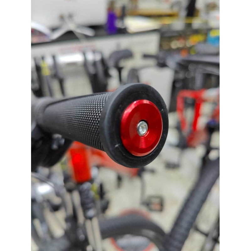 Par Tapones Aluminio Con Bloqueo Manubrio Bicicleta Rojo